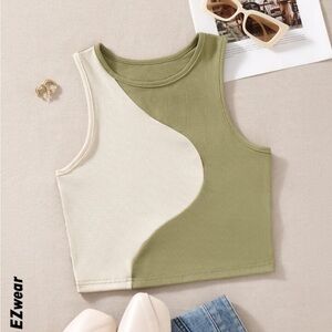 *CROP TOPS BUNDLE* Green Tan Wave Crop Top + Long Sleeve Cut Out Size XS/S